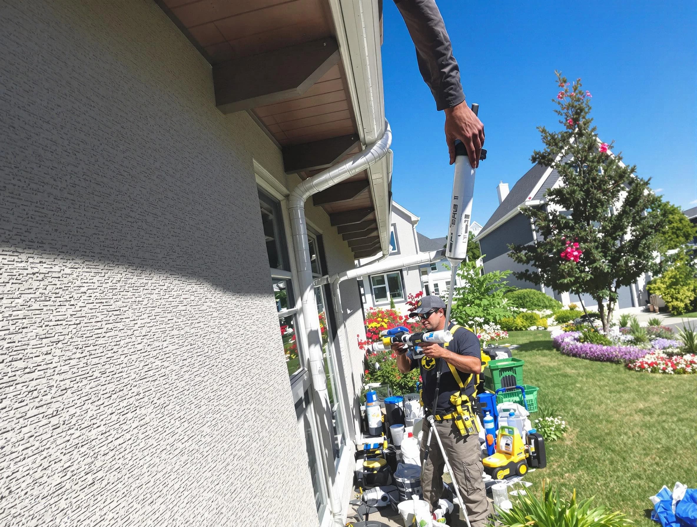 Reinforced downspout bracket installed by Warrensville Heights Roofing Company in Warrensville Heights, OH