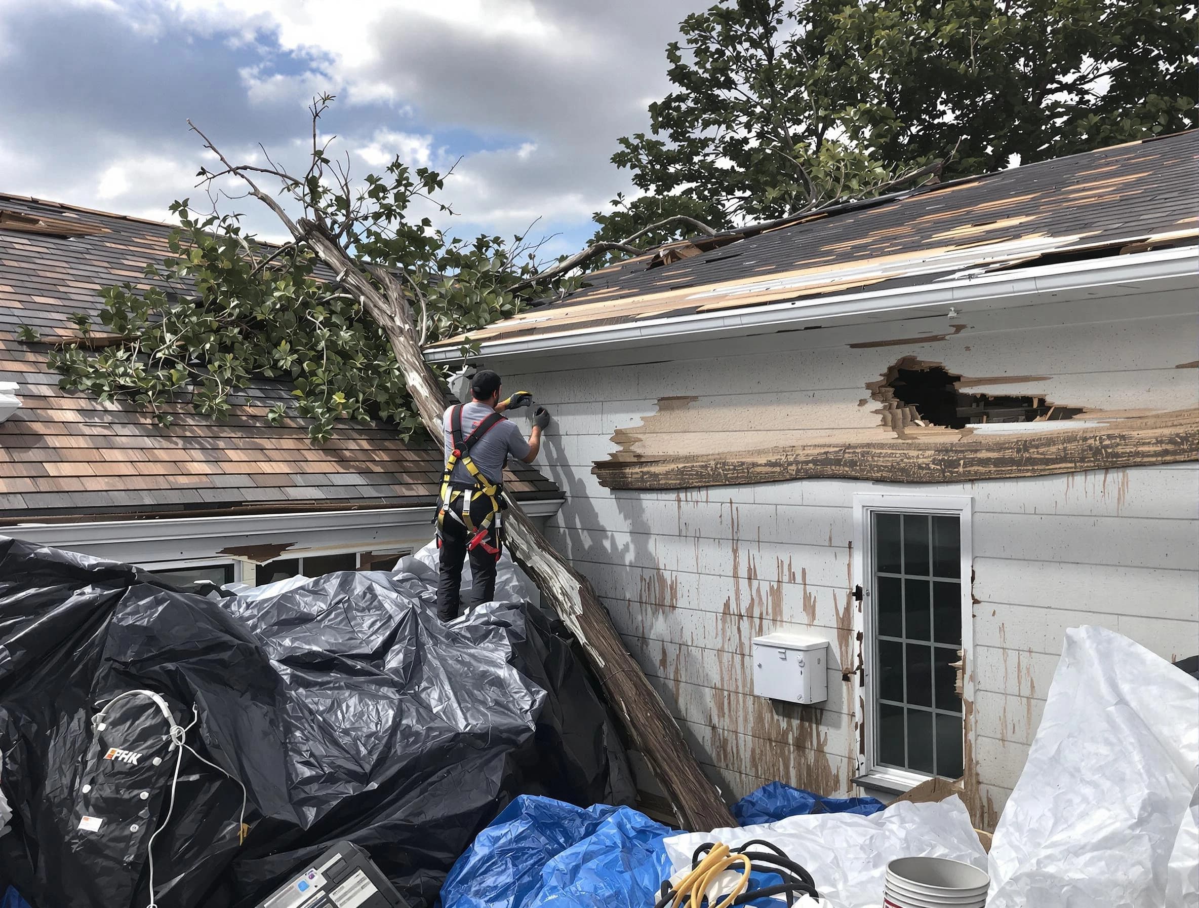 Warrensville Heights Roofing Company technicians handling urgent roof damage in Warrensville Heights, OH