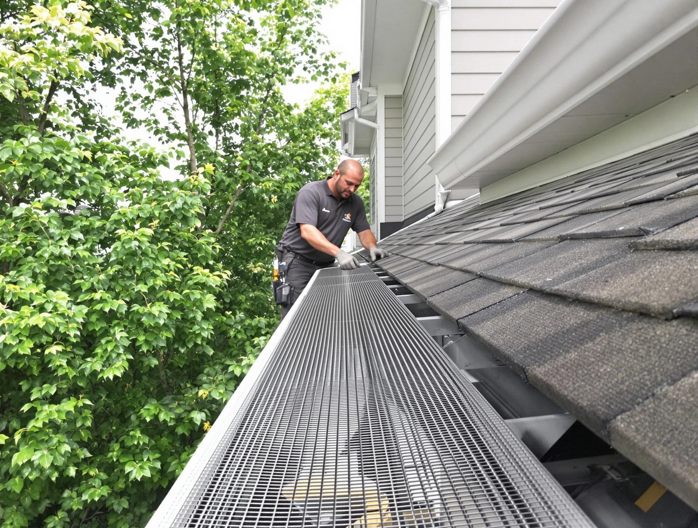 Close-up of gutter guards installed by Warrensville Heights Roofing Company in Warrensville Heights, OH