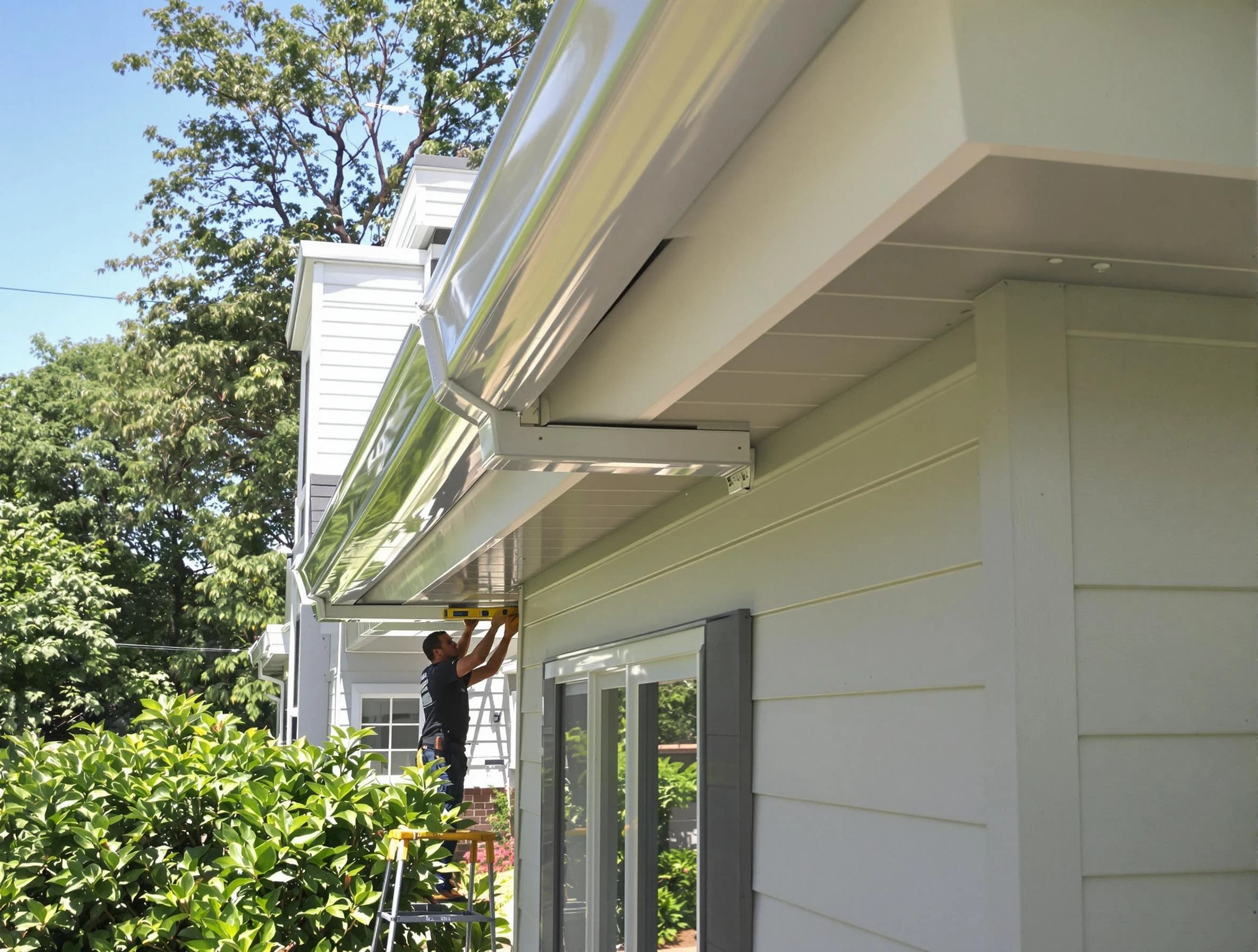 Properly aligned gutter system installed by Warrensville Heights Roofing Company in Warrensville Heights, OH