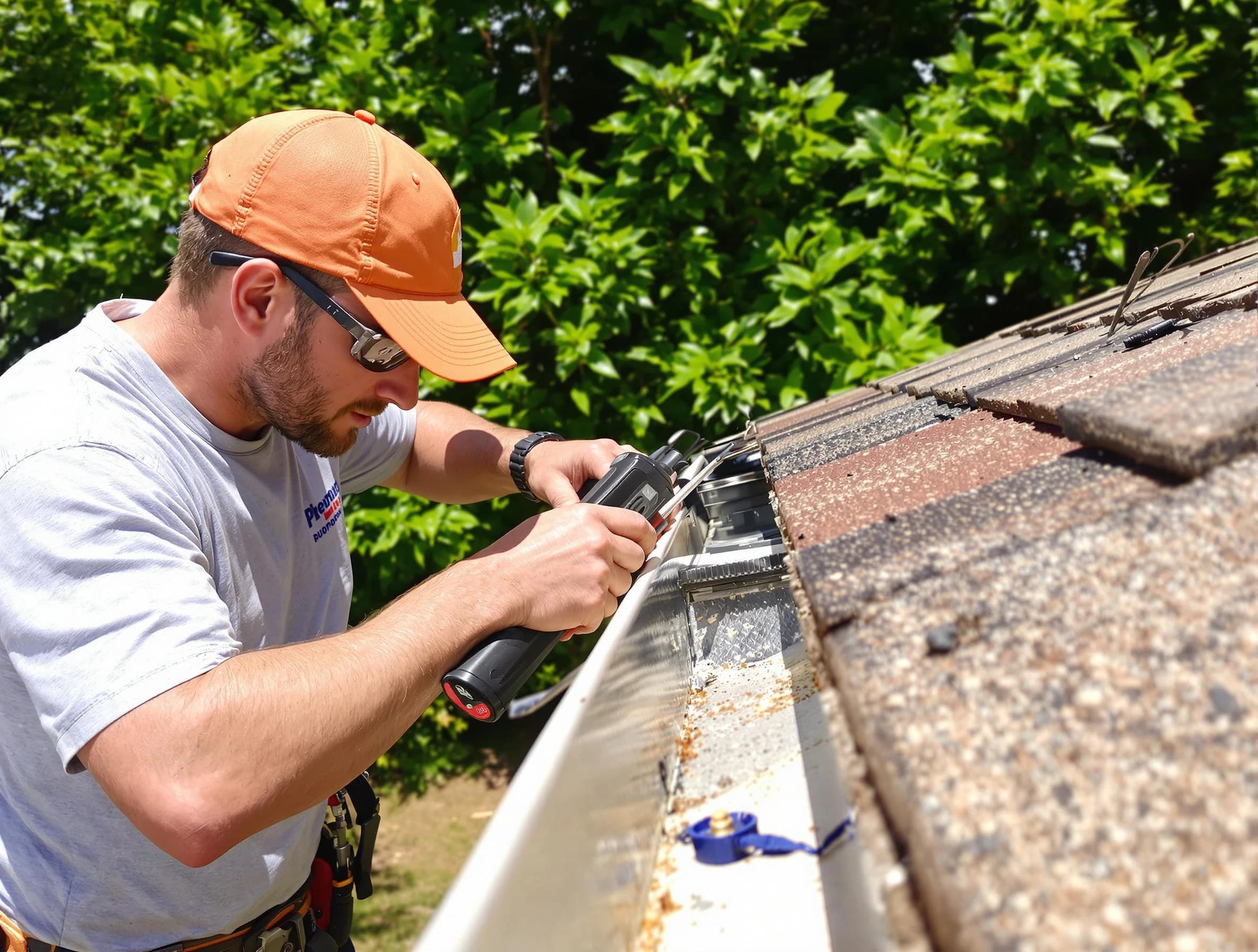 Warrensville Heights Roofing Company specialists conducting a gutter repair in Warrensville Heights, OH