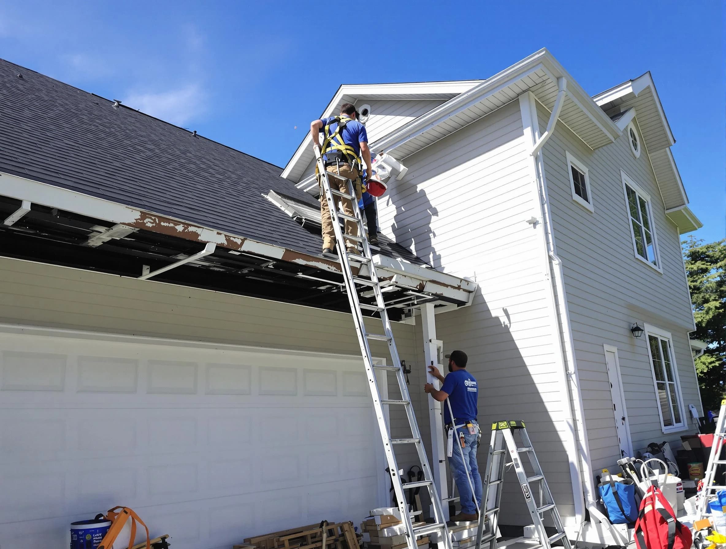 Newly replaced gutters by Warrensville Heights Roofing Company in Warrensville Heights, OH