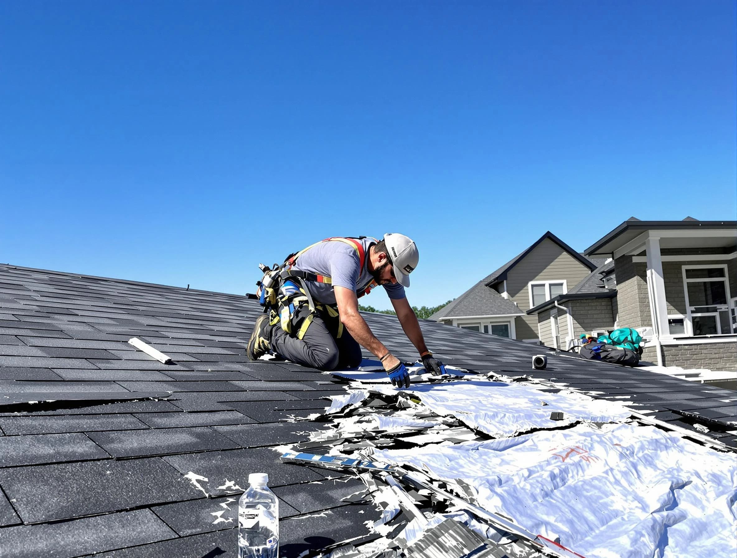 Warrensville Heights Roofing Company repairing a roof section in Warrensville Heights, OH