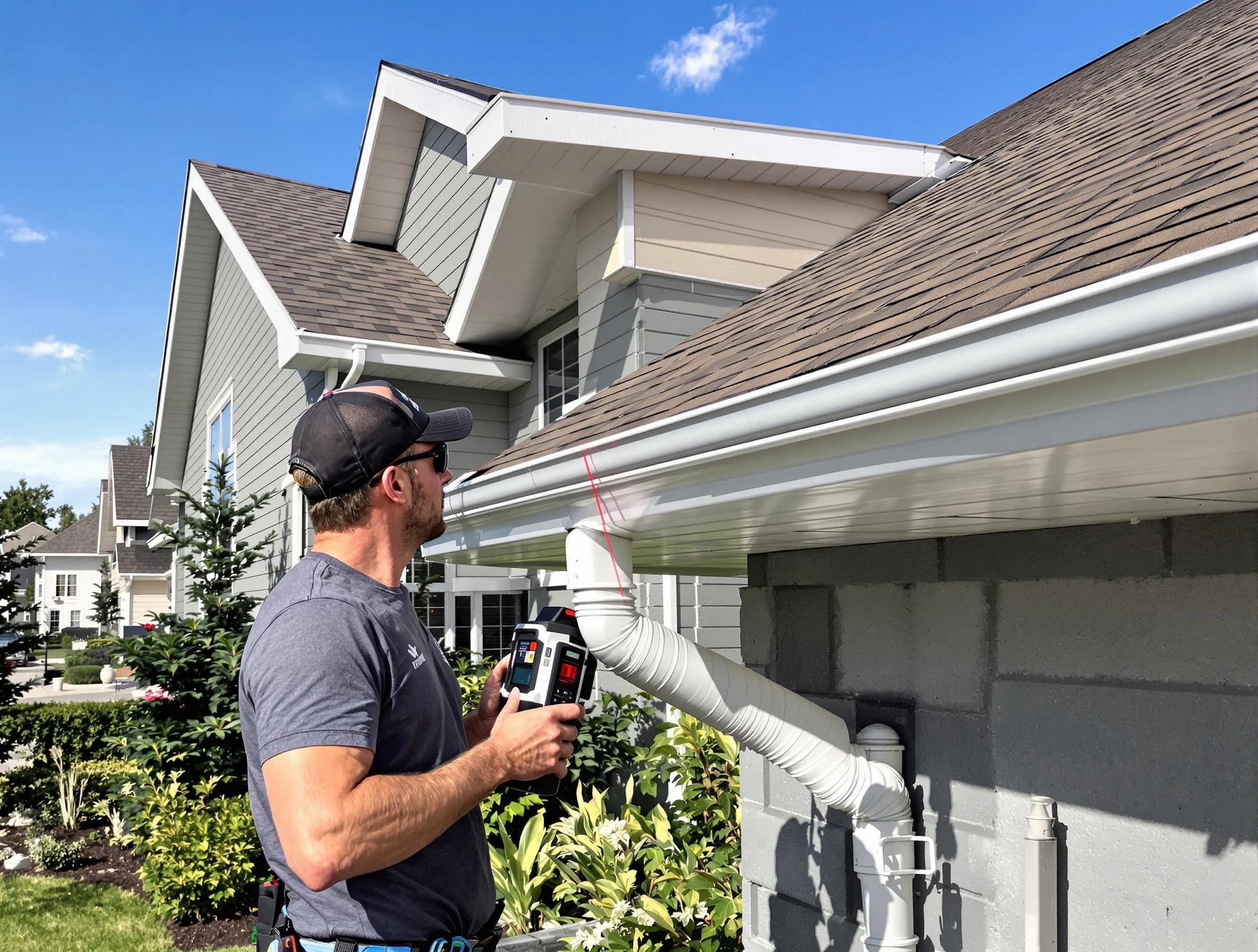 Warrensville Heights Roofing Company installing seamless gutters in Warrensville Heights, OH